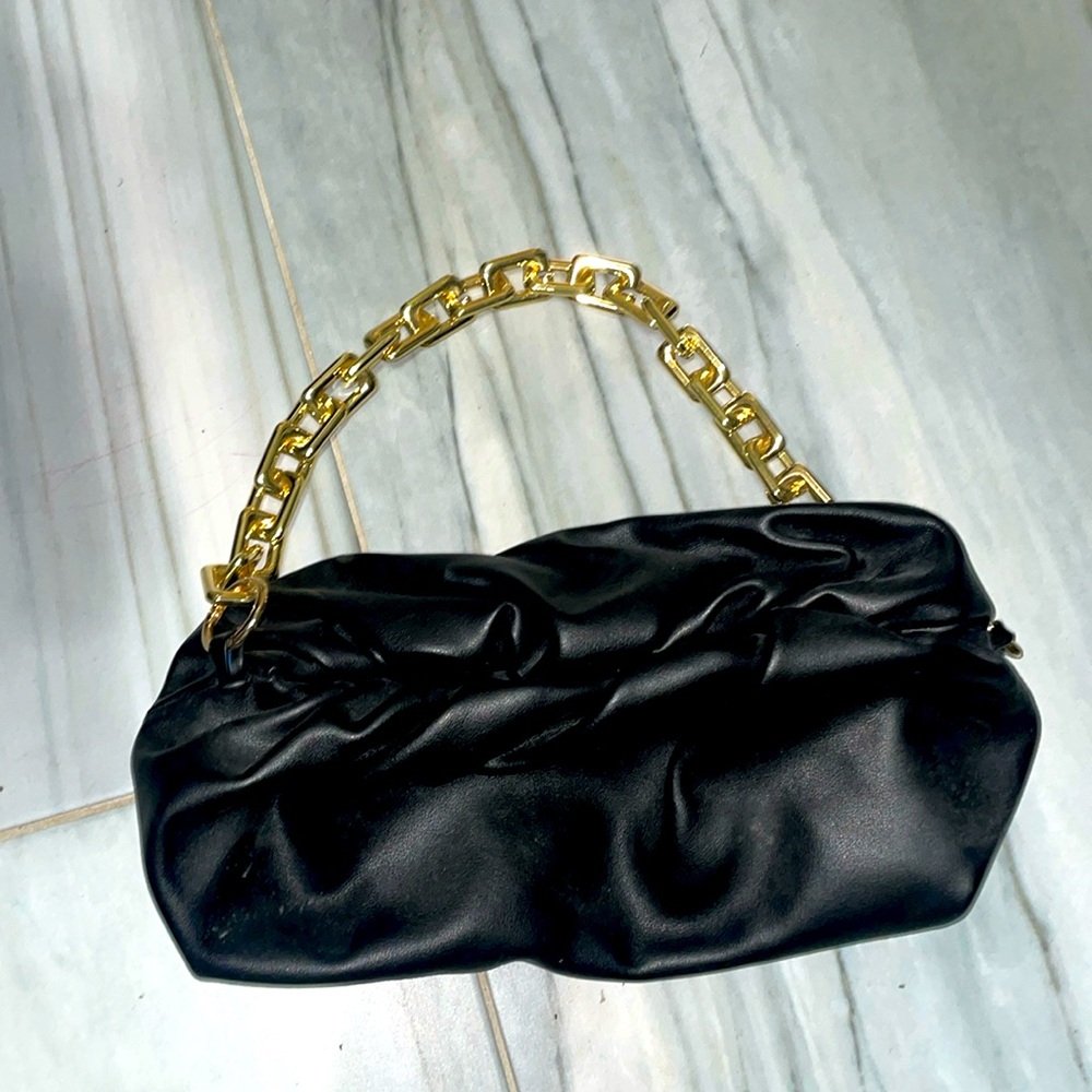 Black Leather Bag Heavy Gold Quality Chain